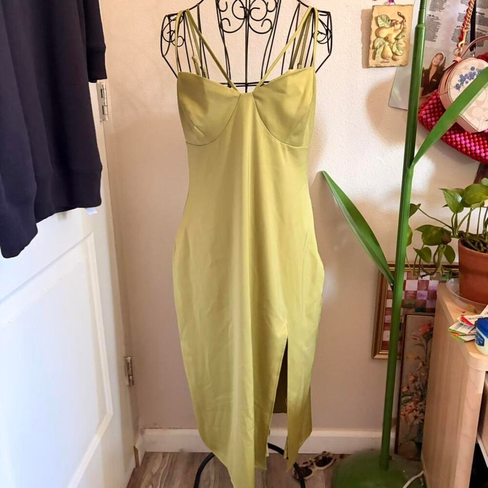 Lulus Midi Satin Green Strappy Dress L - Picture 4 of 8
